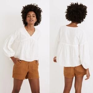 Madewell Monterey Cotton Flowy Fit Top Lighthouse MD762 Cream Womens Size Large